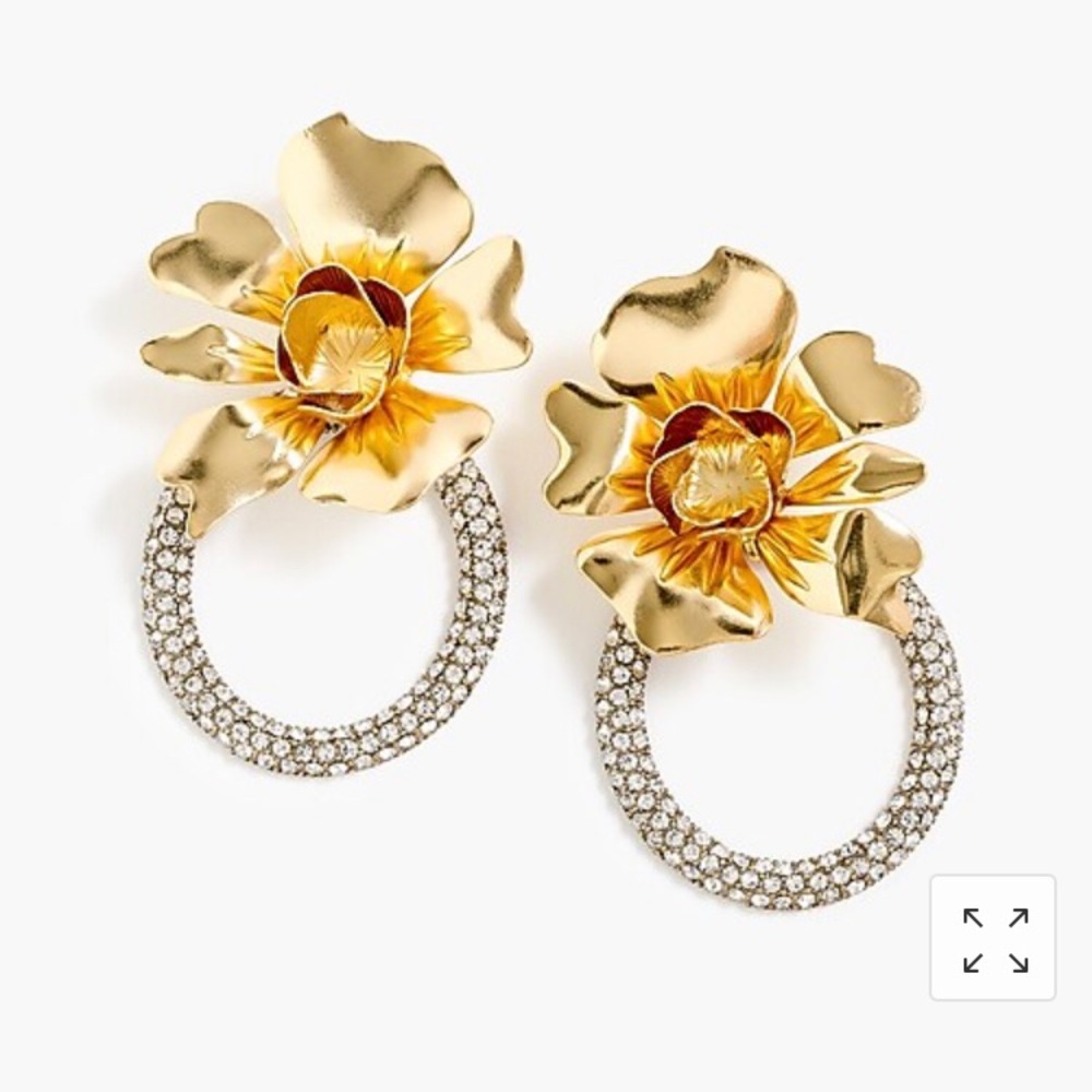 J.Crew flower and crystal door knocker earrings